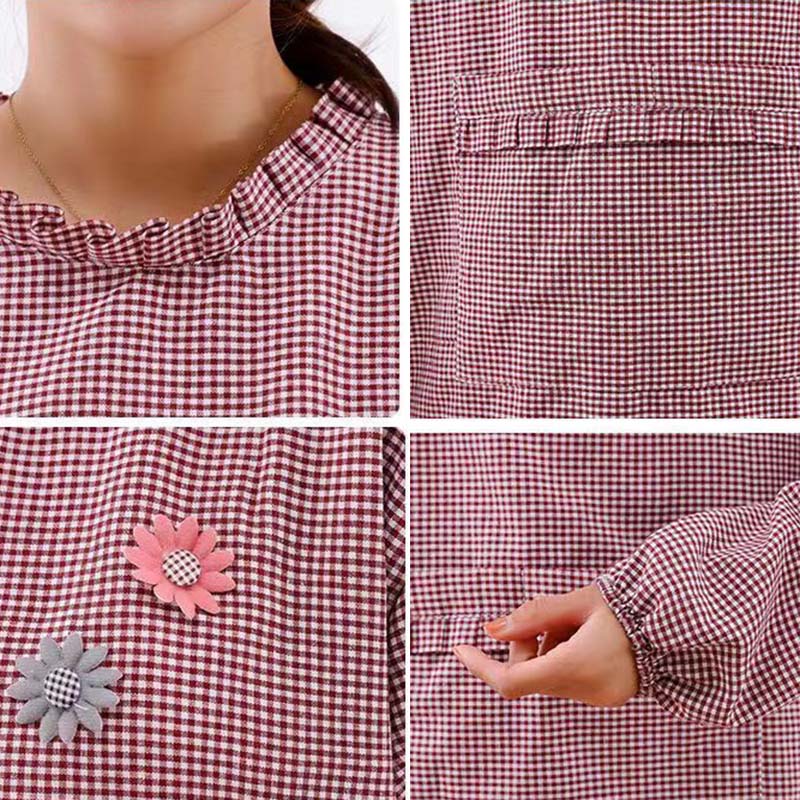 Long Sleeve Apron Women Plaid Simple Waterproof Oil-proof Breathable Household Aprons Wear-resistant Kitchen Cleaning Tools New