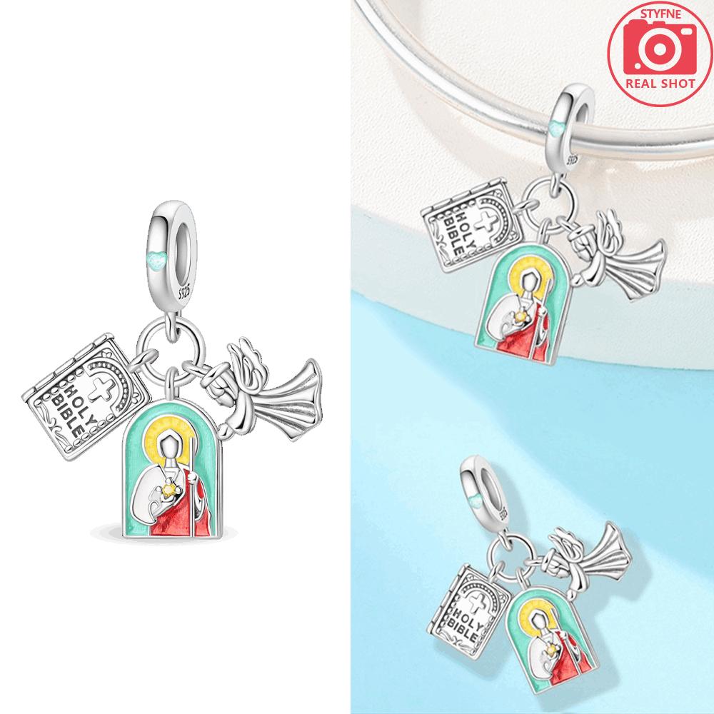 Original Copper Colored Pendant Cross Dove Heart Angel Blue Zircon Bead Fit Bracelet Jewelry Fine Anniversary Day Gift Women