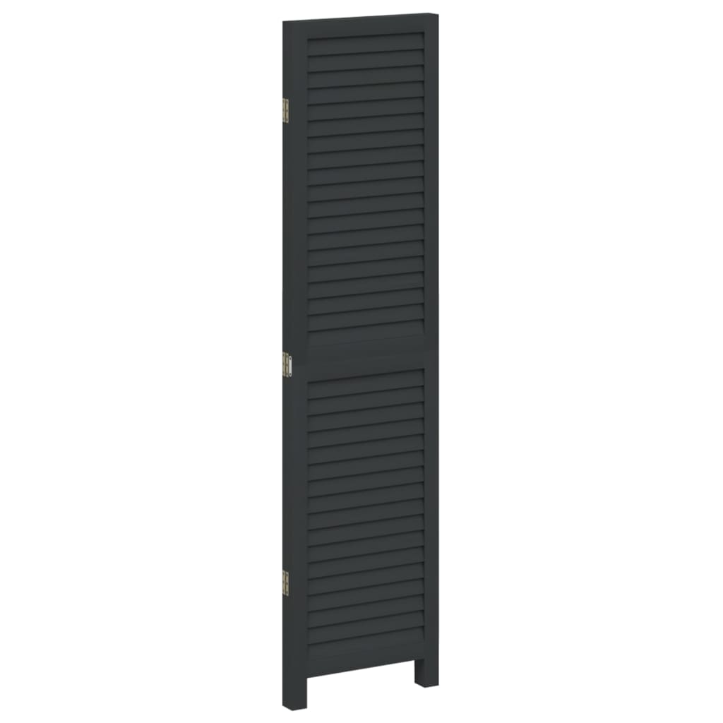 3 Piece Black Folding Screen Made of Solid Paulownia Wood