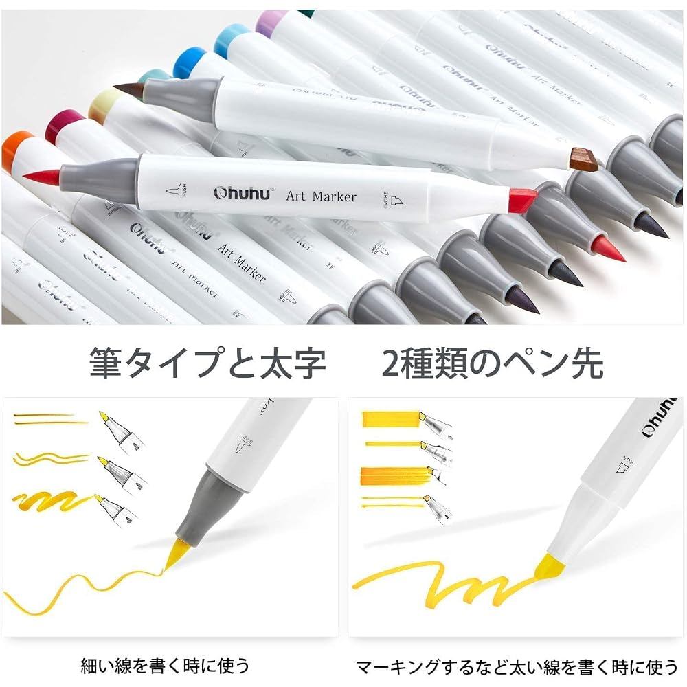 Ohuhu Marker Pen Type 72 Colors 73 Pens Professional Favorite Illustration Marker Brush/Bold Blen...