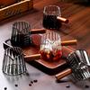 Glass Milk Cup Borosilicate Measuring Handle Pitcher Frothing with Wooden Handle High Clear Pouring Scale Vertical Pattern Decor for