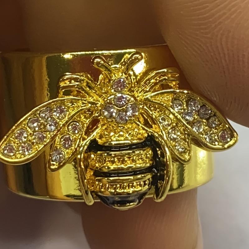

Elegant Bee Ring for Women, Gold-Tone Alloy with Synthetic Cubic Zirconia, Fashion Wide Band, Perfect for Daily Wear & Parties, Ideal Valentine S Day 5 золотистый