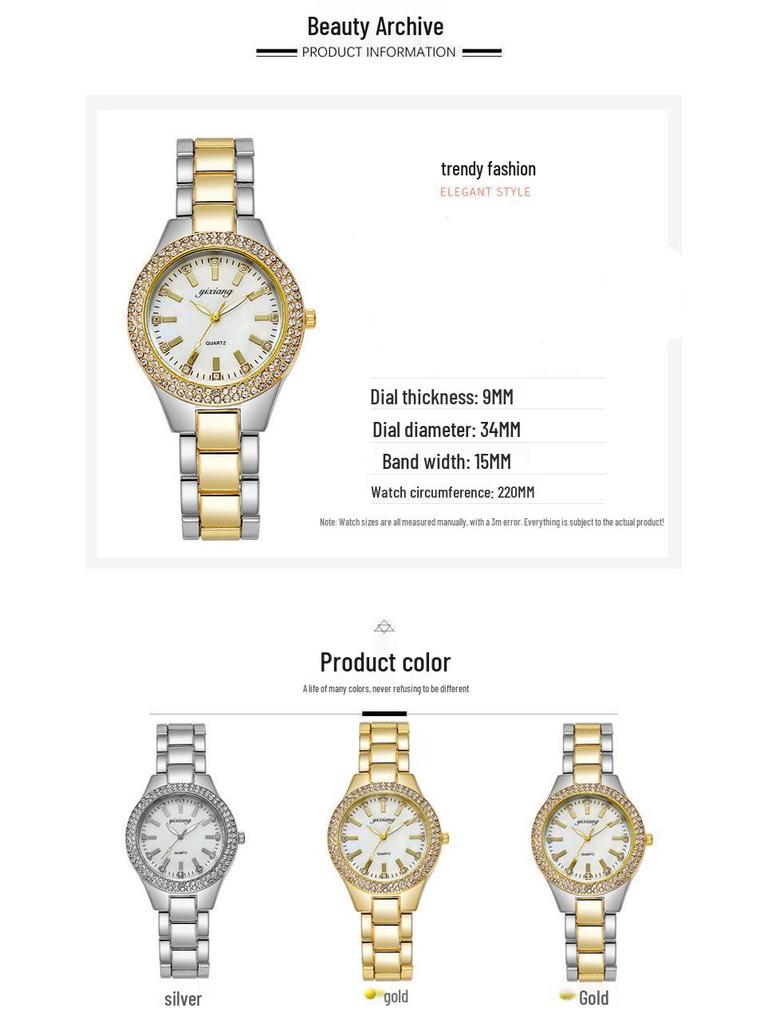 Damenuhr im koreanischen Stil mit Diamanten und Quarzwerk mit Stahlarmband – Nicht wasserdicht