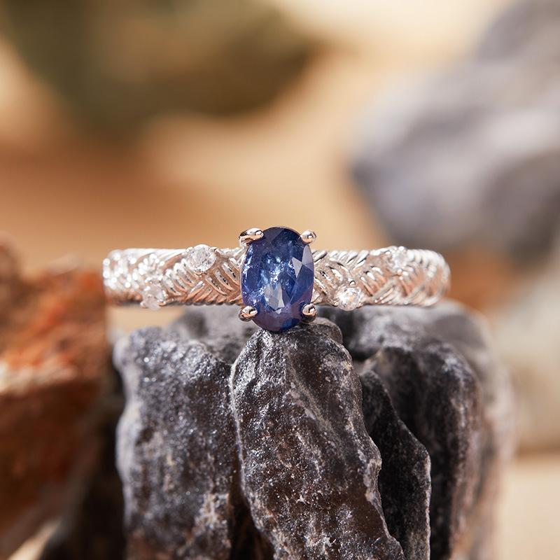 Simple S925 Sterling Silver Set With Natural Sapphire Topaz Tanzanian Diopside Colored Treasure Ring Female Index Finger Ring