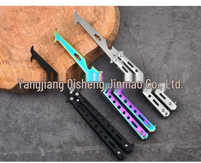 Unsharpened Stainless Steel Folding Knife with Multi-Tool Stone Hook for Tire Cleaning and Digging