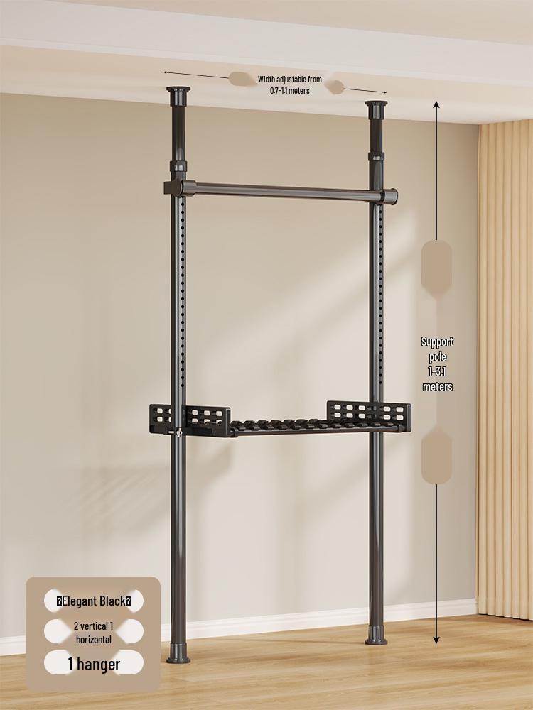 Floor-Standing Clothes Rack: Bedroom Hanger, Retractable Drying Rod, Coat & Hat Rack.