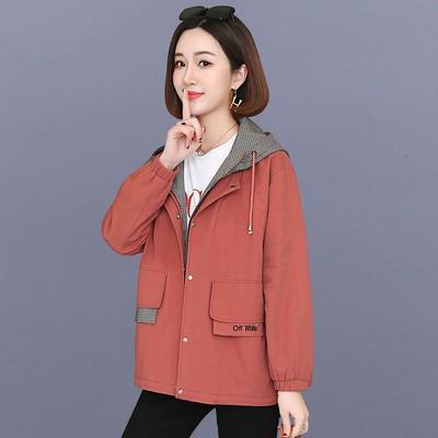 Spring Autumn New Hooded Long Sleeve Fashion Jacket Women High Street Drawstring Zipper Button Patchwork All-match Outwear