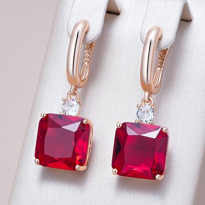 Orecchini Pendenti Quadrati Rossi in Zircone Naturale da Donna Tendenza Colore Oro Rosa Accessori Retrò Gioielleria Raffinata Quotidiana