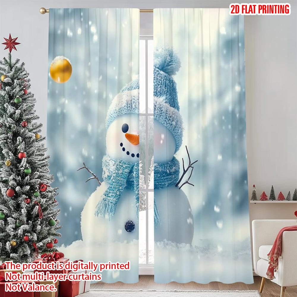 2pcs 2D Flat Printing Merry Christmas Popular Curtain Snowman Christmas 01 Machine Washable Fabric Without Electricity Birthday