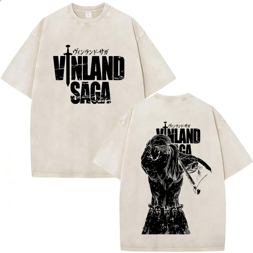 Anime Vinland Saga Thorfinn I Have No Enemies Vintage Washed T Shirt Mens Women Manga Casual Oversized Tshirts Male Streetwear