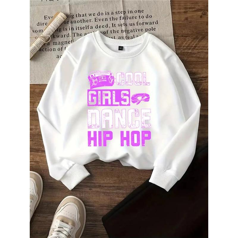 Kids Crewneck Sweatshirt, Cool Hip Hop Dancing Girls Print 110 белый