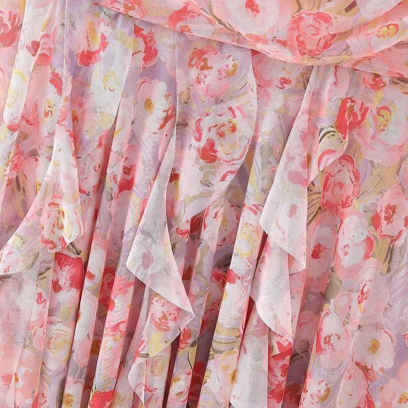 Kaslead New Women Clothes Western Style Fashion Simple Print Silk Mesh Tube Top Dress 5039267