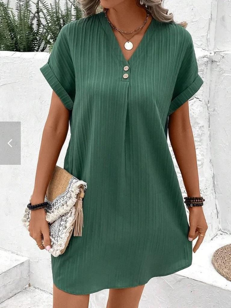 Women's New Style V-Neck Solid Color Sleeveless Comfortable Casual Button Dress
