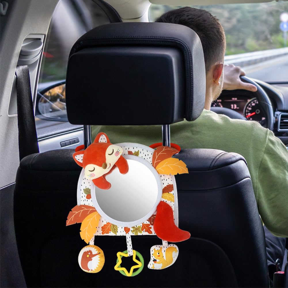 Caterbee Stroller Car Activity Animal for Baby Visual Development Toy & Mirror, Design, 0-36 Months, (Fox)