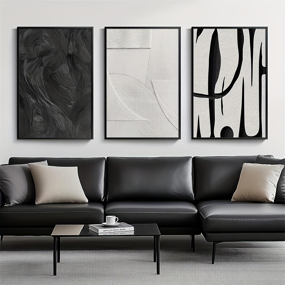 3-piece set, white abstract canvas wall art set, modern minimalist black - frameless texture painting for living room, bedroom,