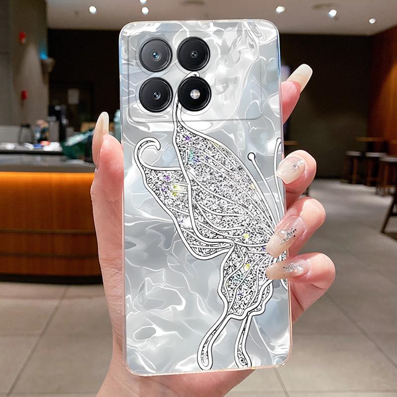 Transparent Phone Case For Xiaomi Poco X6 Pro 5G Case Clear Luxury Fashion Butterfly Flower Soft TPU Silicone Jelly Cover Casing