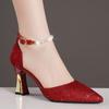 Womens 5CM Beads Pumps Pointed Toe High Heels Sandals Luxury Mary Jane Shoes Heeled