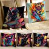 Retro Style Trendy Artistic Dog Pattern Cushion Cover Pillowcase Antidustmite Living Room Sofa Decor Cushion Room