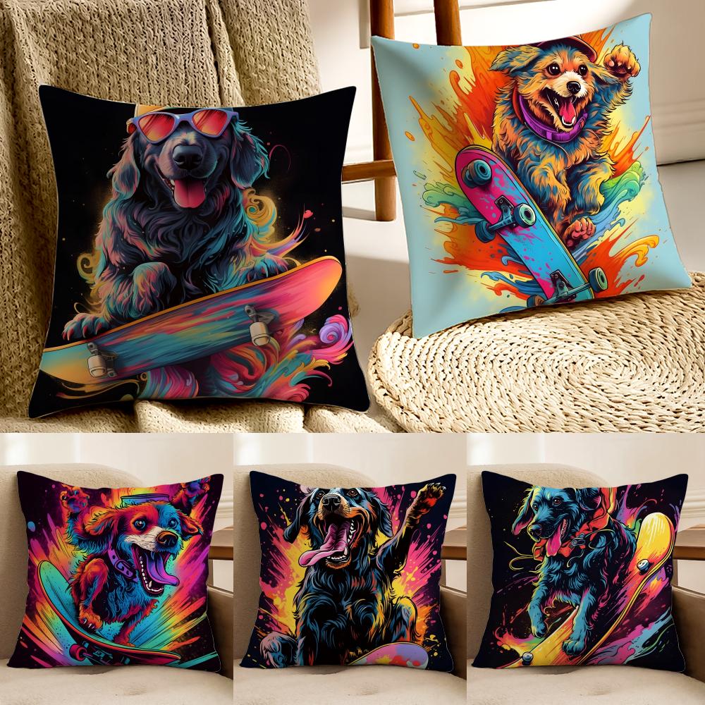 Retro Style Trendy Artistic Dog Pattern Cushion Cover Pillowcase Antidustmite Living Room Sofa Decor Cushion Room