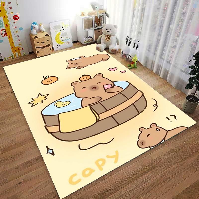 Cute Cartoon Capybara Pattern Carpet with Bath Tub and Warm Colors Suitable for Use As an Anti-slip for Living Room Bedroom Sofas