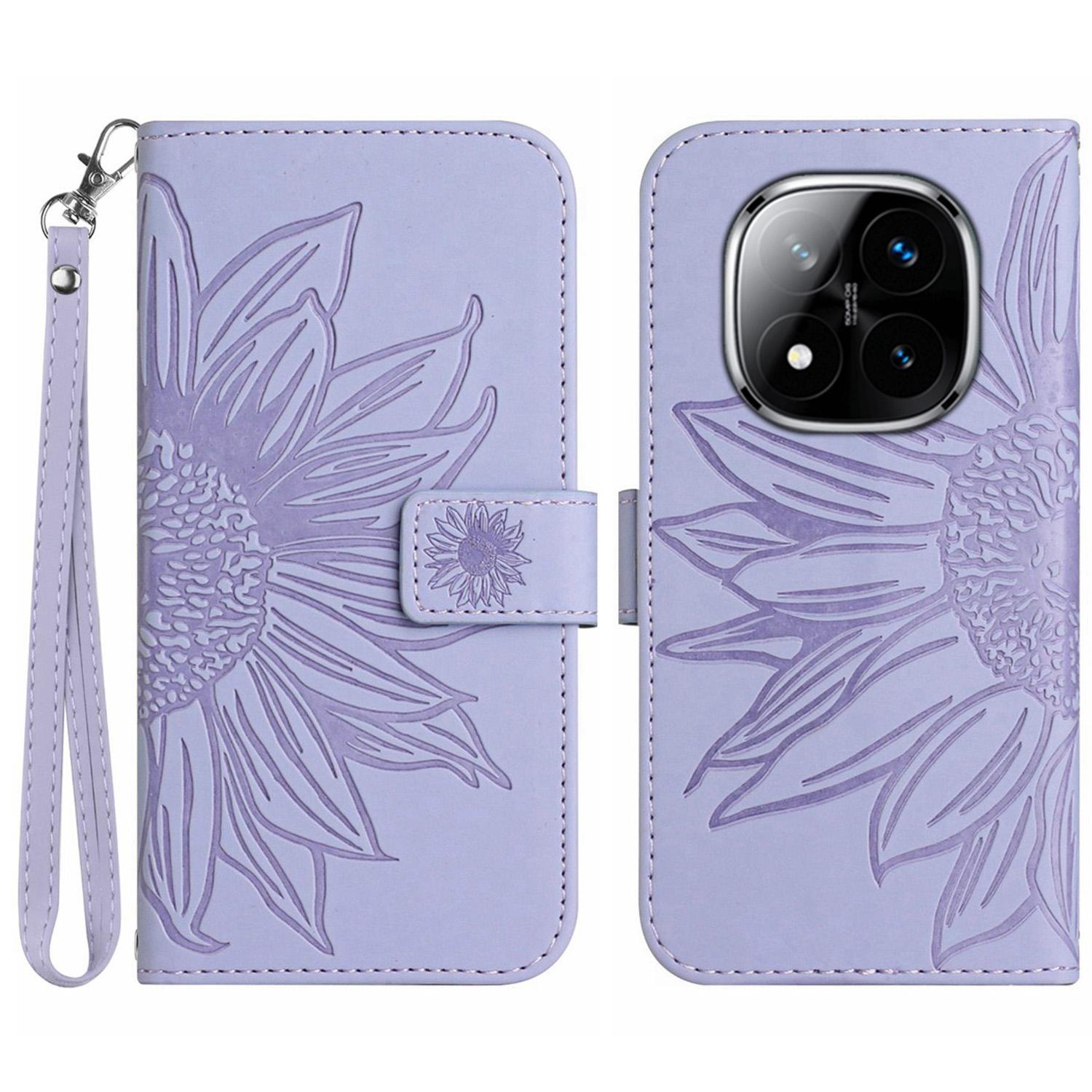 

HT04 For Xiaomi Redmi Note 14 Pro+ 5G/14 Pro 5G/Poco X7 5G Case Sunflower Leather Wallet Phone Cover with Wrist Strap A