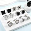 1 Pair Men Cufflinks Polished Smooth Surface Rhinestones Inlaid Rectangle Round Twist Shape Suit Shirt Cufflinks Button Replacement Accessories