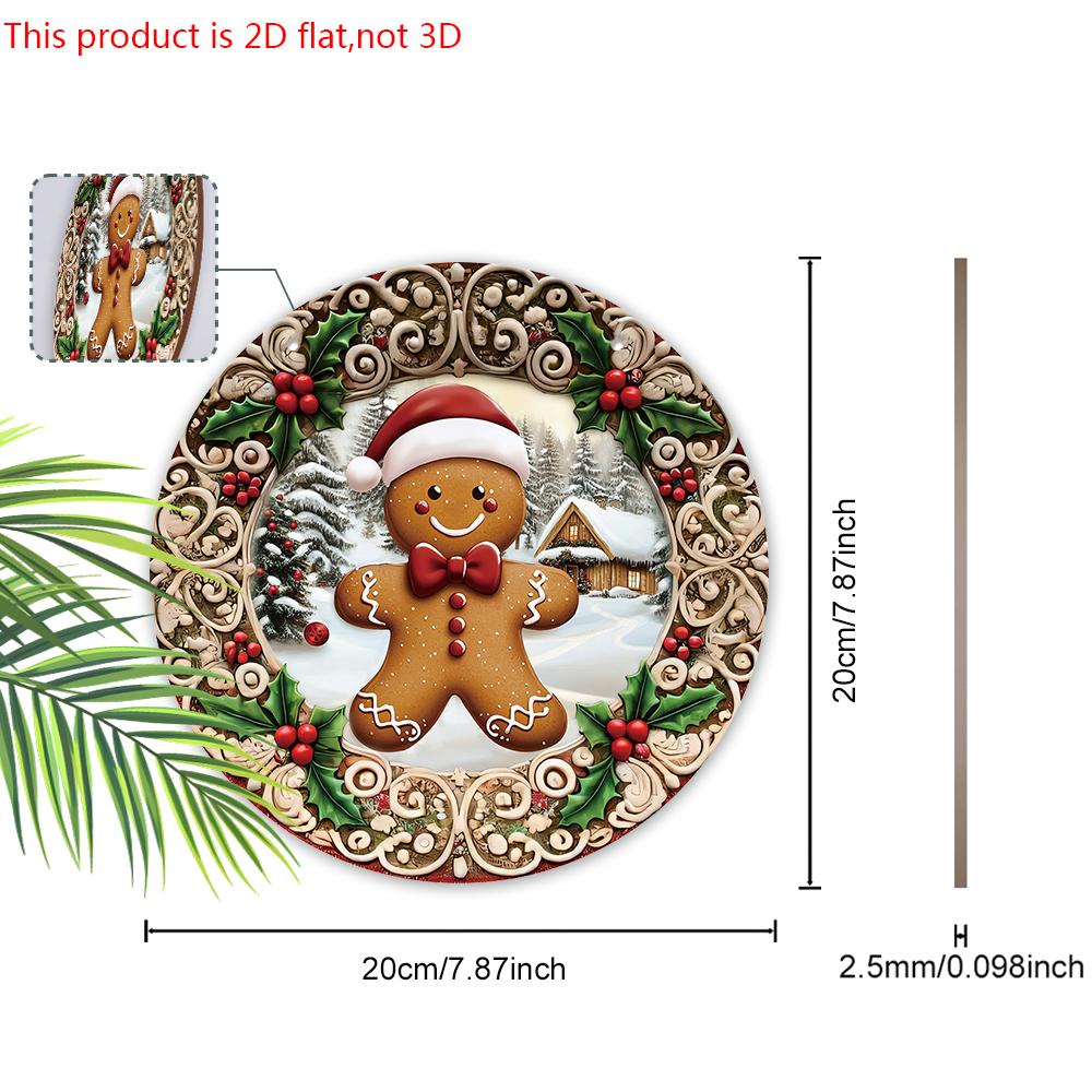 Wooden Christmas Sign with Gingerbread Man Pattern - Navidad Round Sign for Front Door, Wall Hanging Decor - Ideal Christmas Decoration