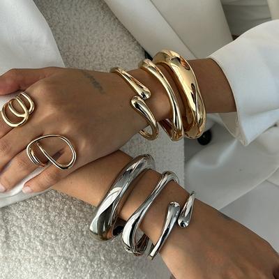 Fashion Irregular Alloy Spring Bracelet Simple Water Drop Smooth Bracelet Set