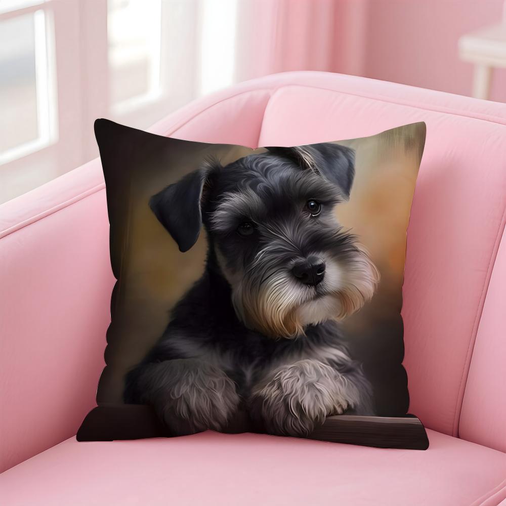 CUTE Miniature Schnauzeres Cushion Cover Pillowcase Short Plush Invisible Zipper Room Sofa Cushion Cover