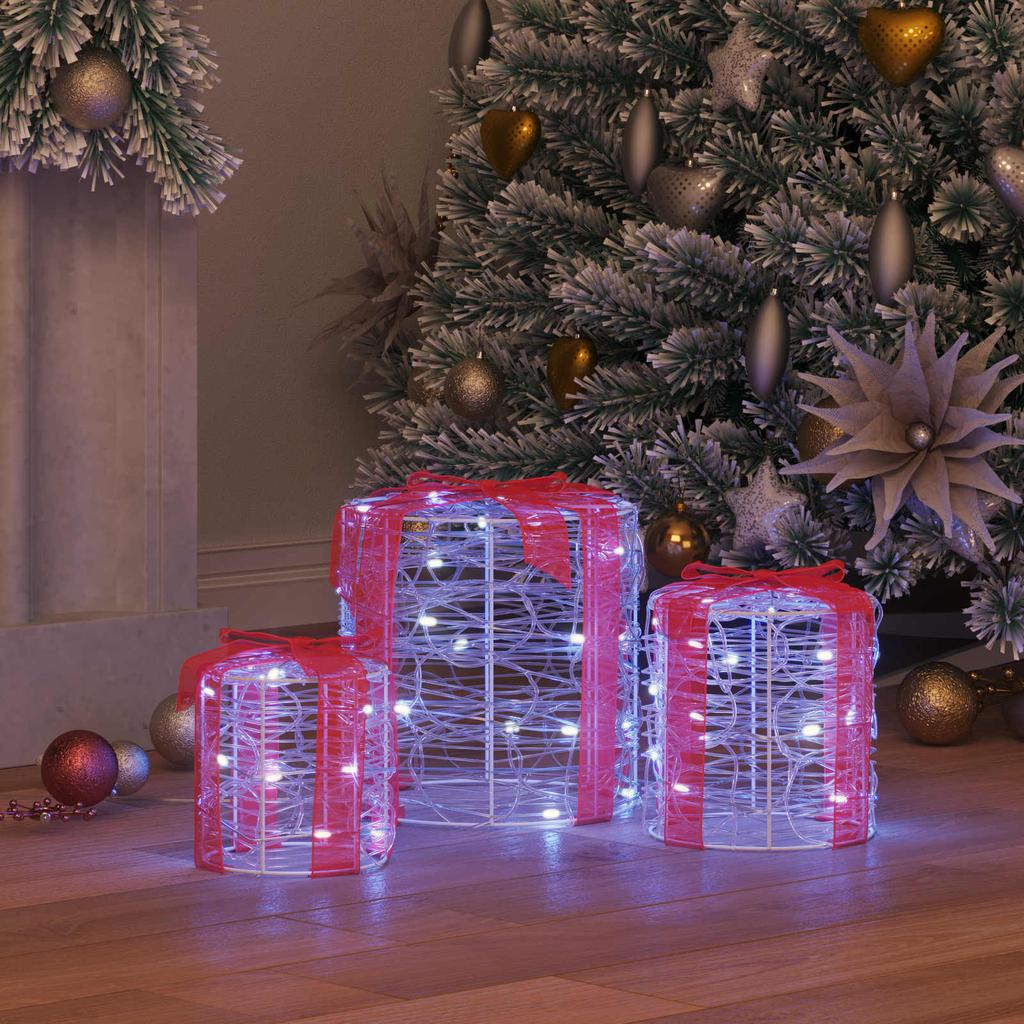 Gift Box Decoration Set 3 Pcs Cold White 20 X 20 X 21 Cm Acrylic