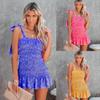 Rochie bustieră cami sexy INS ocazional tiv cu volan Fără mâneci cu talie cravată Rochie slim fit pentru femei, cu bretele spaghetti, cu gât pătrat, cravată cu volan, mini smocked