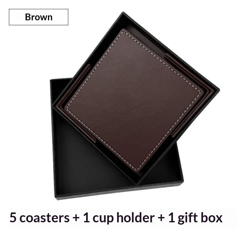 Doppelseitiges Leder-Getränkeuntersetzer-Set Saubere Nähte Hitzebeständige Kaffeetassenunterlage Leicht zu reinigen Holz-Tischzubehör