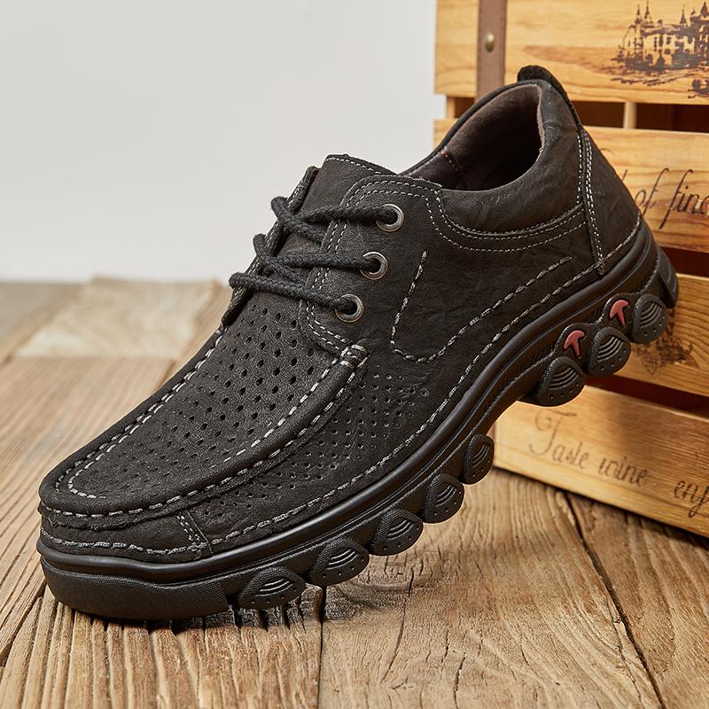 Fashion Brand High Quality Genuine Leather Casual Shoes Men Lace Up Outdoor Non-slip Comfort Jogging Office Casual Climbing Oxford Shoes