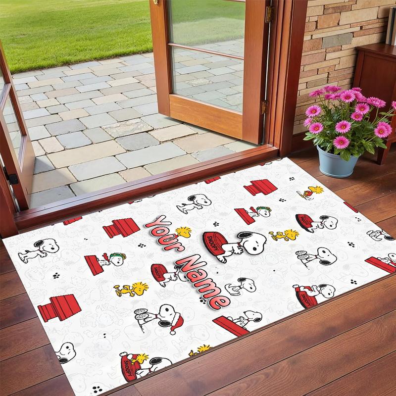 Crystal Velvet Rug Custom Name Text, Soft Non Slip Floor Mat Home DecorSnoopy Peanuts