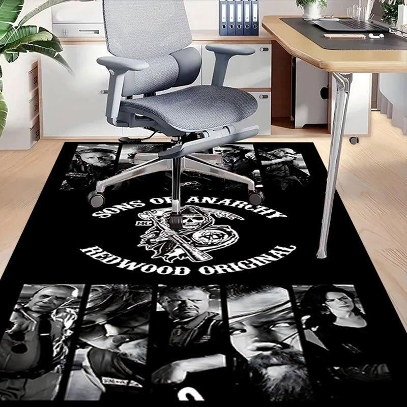 1pc Sons of Anarchy Themed Office Carpet Chair Mats - Durable Polyester Rug for Home Theater, Office, Dorm Room Decor - tA100