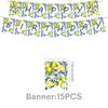 Retro Blue and White Porcelain Lemon-Themed Summer Party Tableware Set - Banner, Paper Plates, and Bunting Decorations