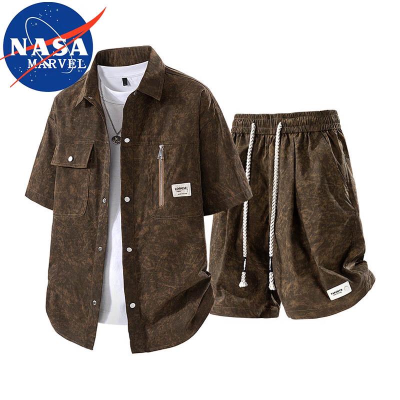 NASA MARVEL Men's Summer Lapel Shirt & Shorts Set