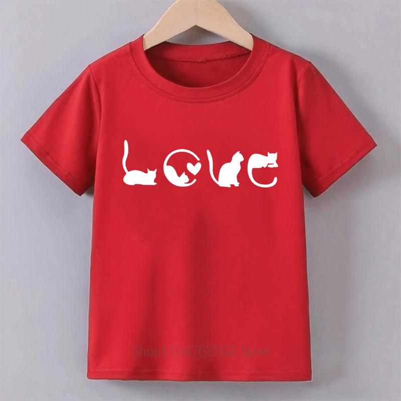 Cute Cats Graphic Print Childrens Clothing Summer Girls Kawaii Fashion Funny Tops Kids Colorful Crew Neck Short Sleeve Tshirts