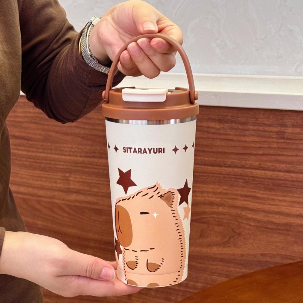 

Милая мультяшная капибара, термокружка 560 мл, вакуумная бутылка для воды из нержавеющей стали, с ручкой, герметичная, двойная чашка для питья 560ml кофейный