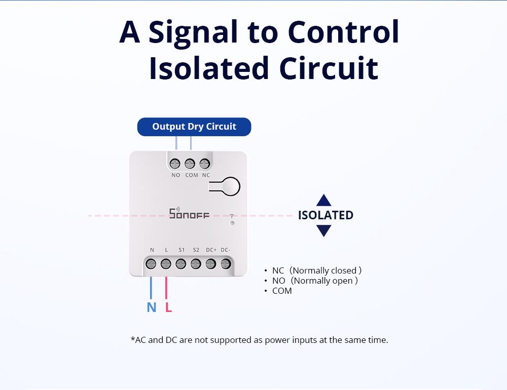 SONOFF MINI-D WiFi Smart Switch with AC/DC Power Support and Matter Dry Contact Relay.