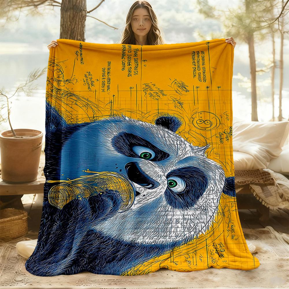 1pc Kung Fu Panda Outdoor Blanket Lightweight Flannel, Soft & Warm, All-Season Use for Sofa, Outdoor, Camping, Living Room, Office069