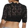 Frauen Elegante Durchsichtige Stickerei Spitze Hemd Tops V-ausschnitt Halbe Hülse Slim Fit Einfarbig Kurze Hemd Unten Abgeschnitten Tops