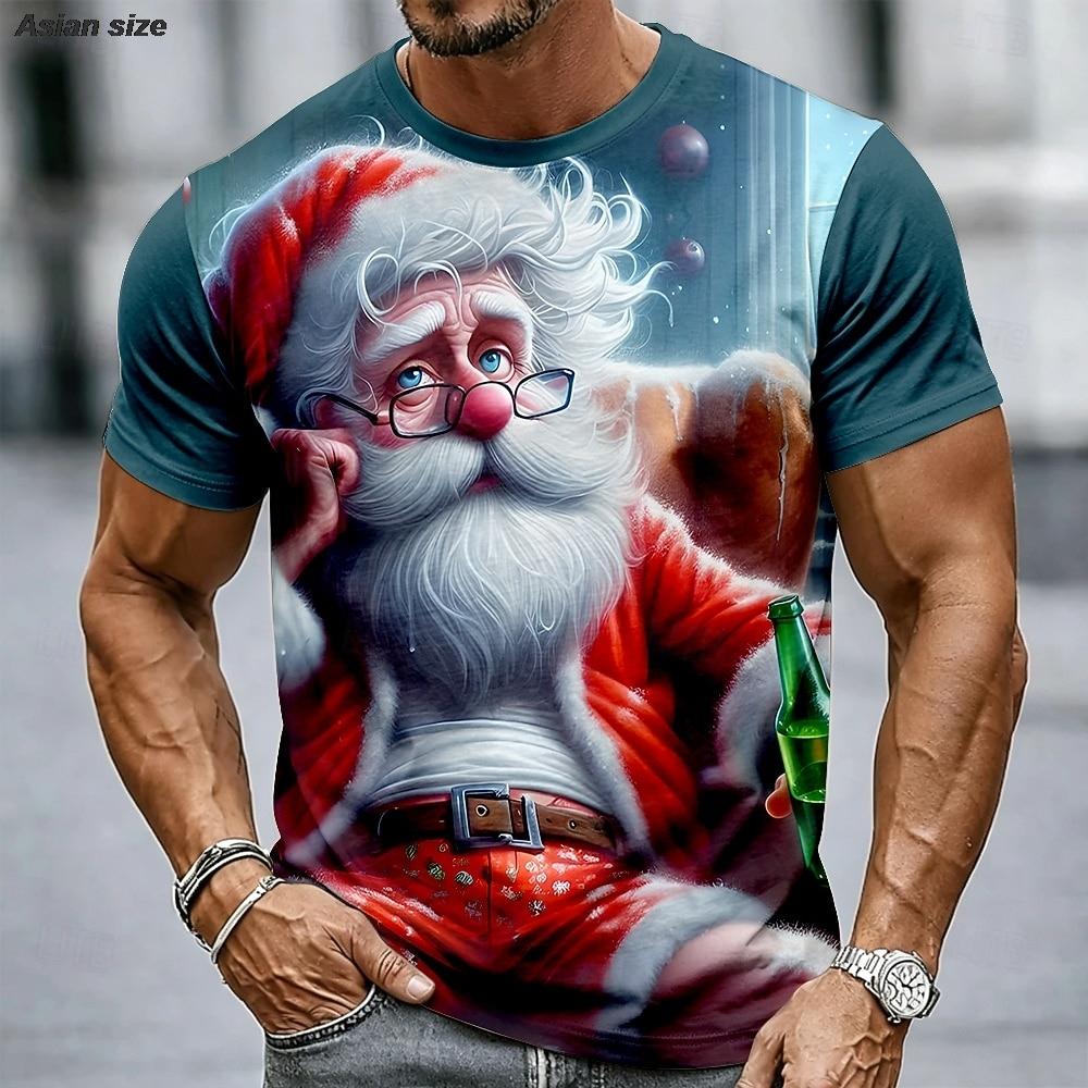 Pánské Ombre tričko Santa Claus Krátký rukáv 3D potisk Kulatý výstřih Vtipné Ležérní Denní streetwear
