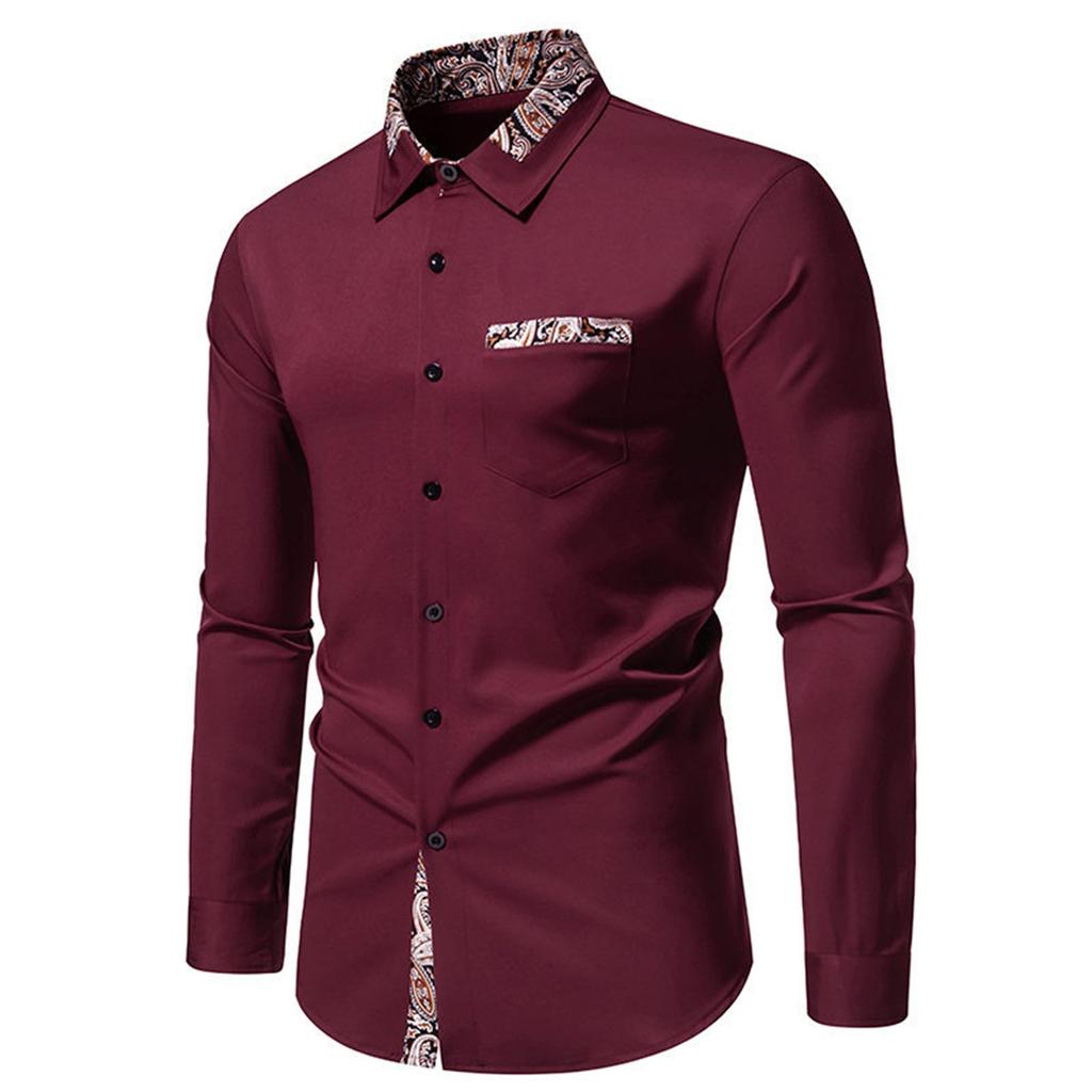 Camicia Casual da Uomo alla Moda con Rever a Maniche Lunghe Camicia da Uomo a Maniche Lunghe Color Block con Stampa Floreale