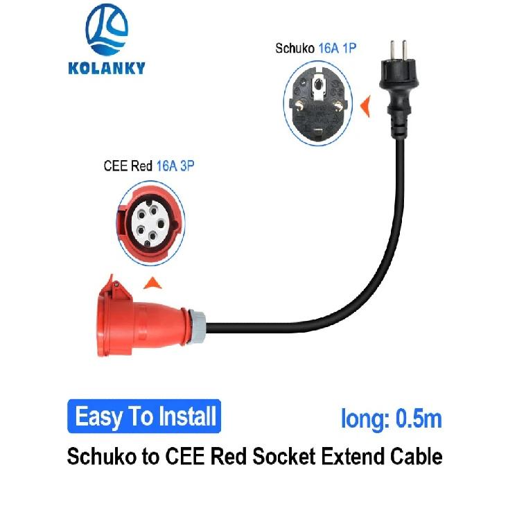 CEE Red Power Female Plug For Portable EV Charger Schuko Plug Socket Adapter Connect with 16A 3 Phase 7.2KW Blue Socket 1Phase