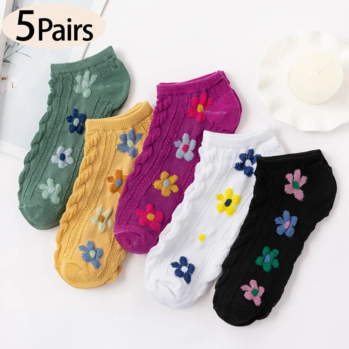 5 Pairs Women s Floral Ankle Socks: Slip-Resistant Breathable Machine Washable for Everyday  Wear - With Low-Tops Casual Shoes