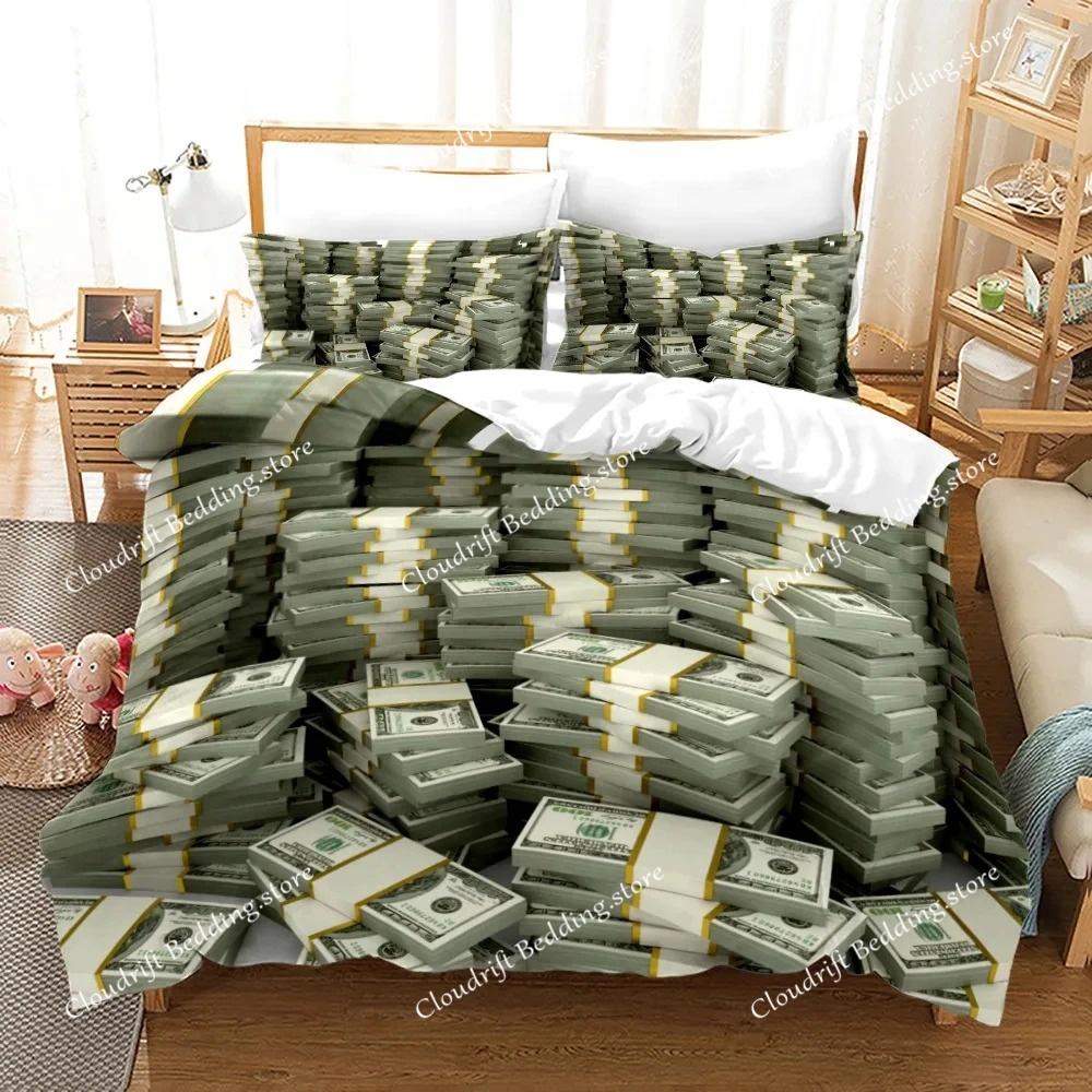 Money Print Duvet Cover KingQueen Size,Dollar Bills with The Portrait of Ben Franklin,Decorative Polyester Bedding Set