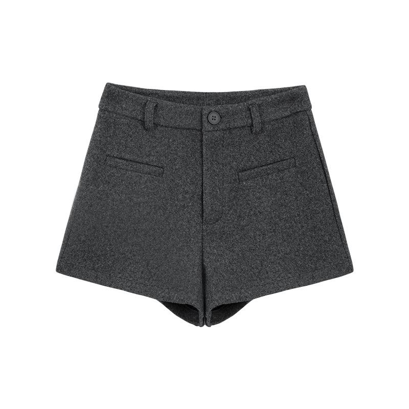Women's High-Waist Woolen Bootcut Shorts - Slimming & Butt-Lifting A-Line Design, Versatile for Spring.