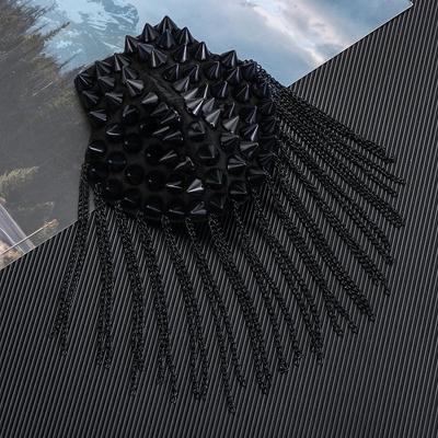 Party Club Punk Handmade Fringed Shoulder Stamp Dress Decoration Tassel Metal Epaulet Rivet Shoulder Pad Brooch