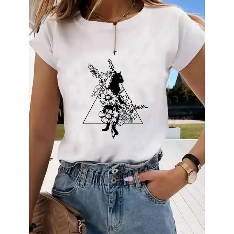 Short Sleeve Print Clothes Women Spring Summer Female Tee Fashion Cat Love Sweet Valentine Shirt Lady Graphic T-shirt